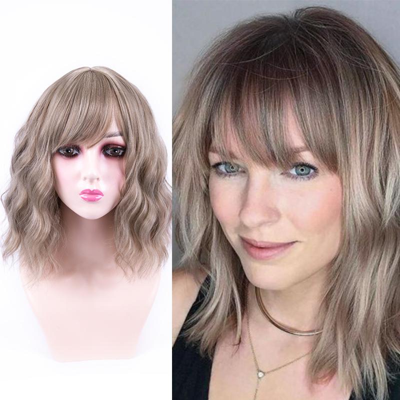 

Synthetic Wigs Short Bob With Bangs Blonde Wavy Wig Lolita Cosplay Heat Resistant Natural Daily Party, Green