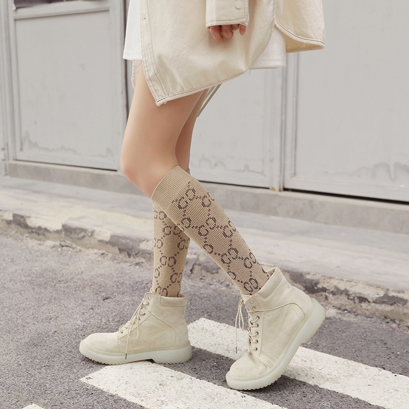 

Medium and Sock's Fashion Ins Medium Bright Silk Knee High Tube Long Leg Letter Double g Calf Socks Pink, Bright silk - black