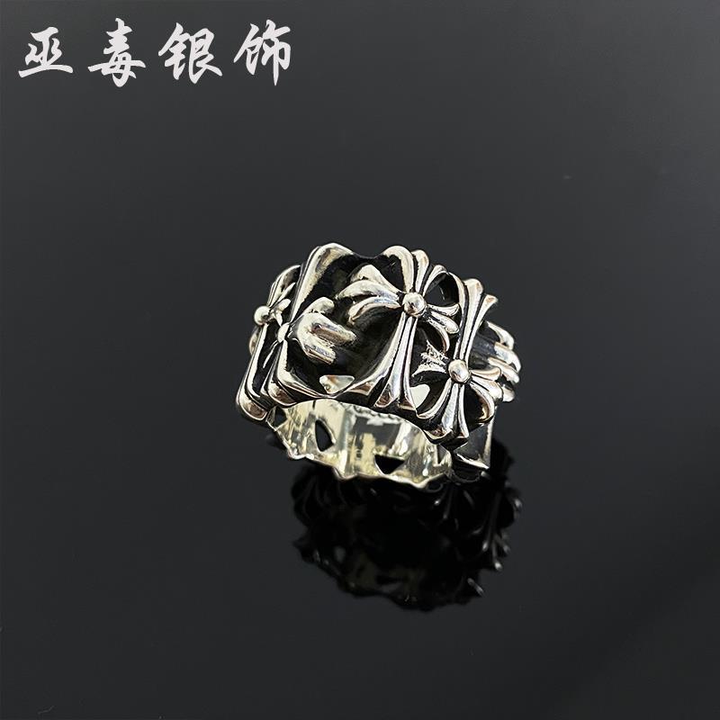 

Chrome/Hearts Couple Rings Voodoo crosin square tomb cross ring stone long punk high street index finger couple pair