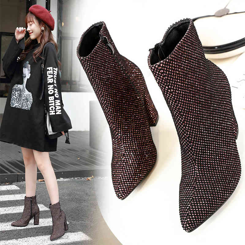 

dress shoes new women's mid-tube fashion boots microfiber side zipper spring and autumn ankle high heels 4643, Black