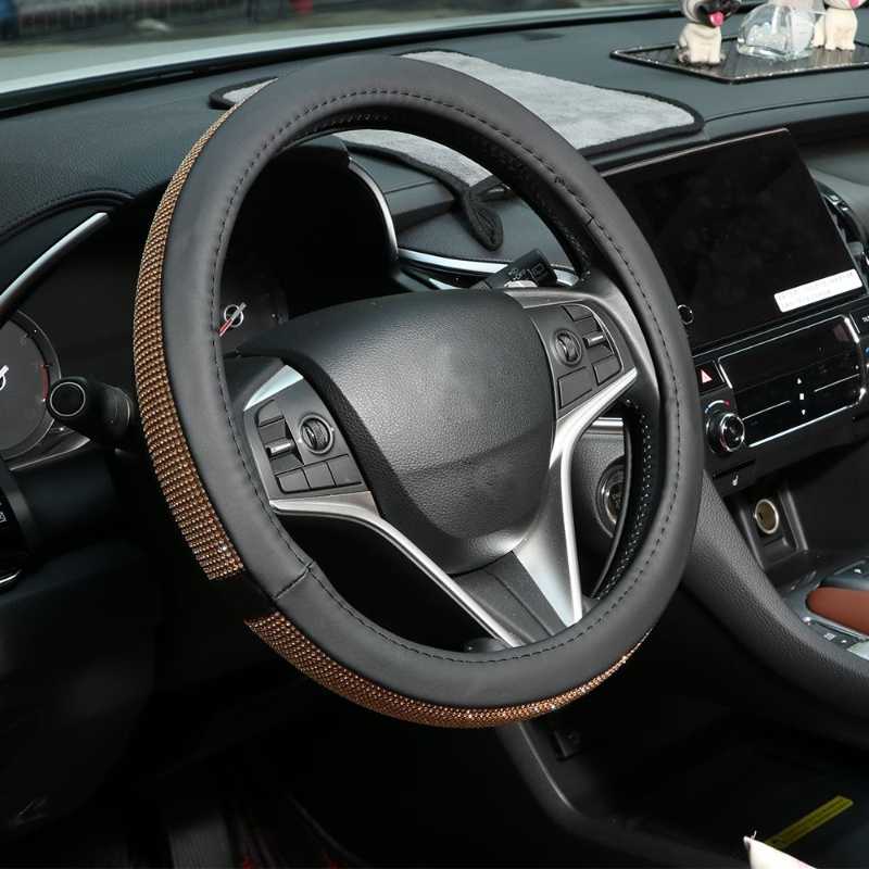 

Steering Wheel Covers Bling Rhinestones Crystal Car Cover PU Leather Steering-Wheel Auto Accessories Case Styling