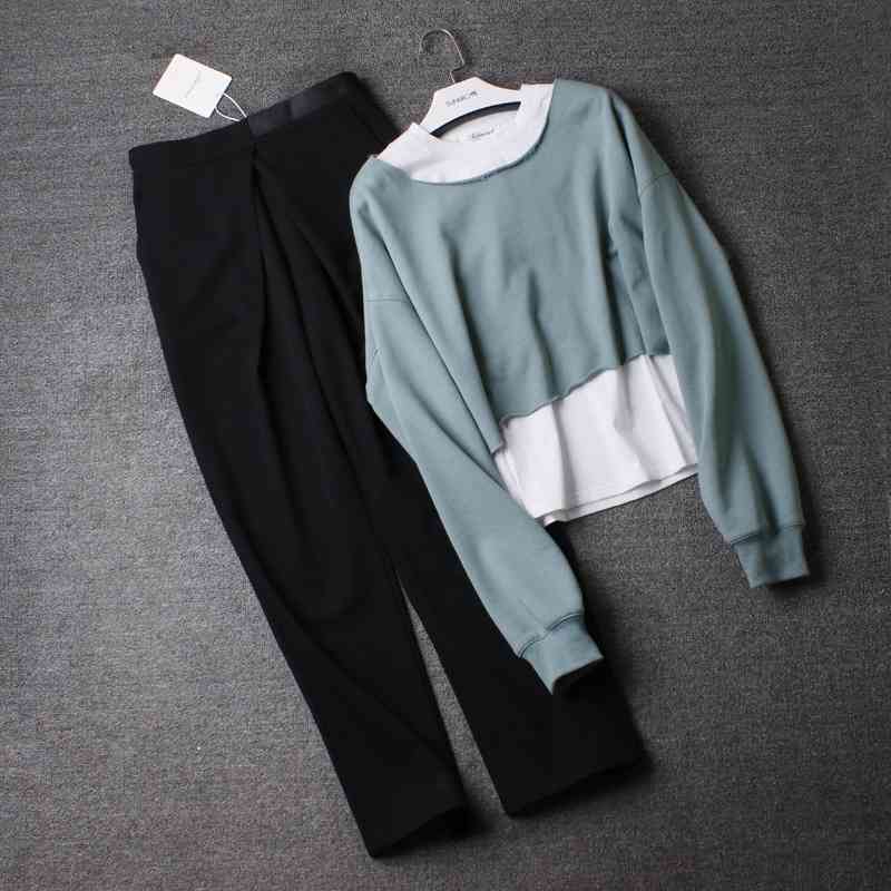 

2021 new fashion leisure Wang Ziwen same grey round neck Korean loose short sweater top women, White