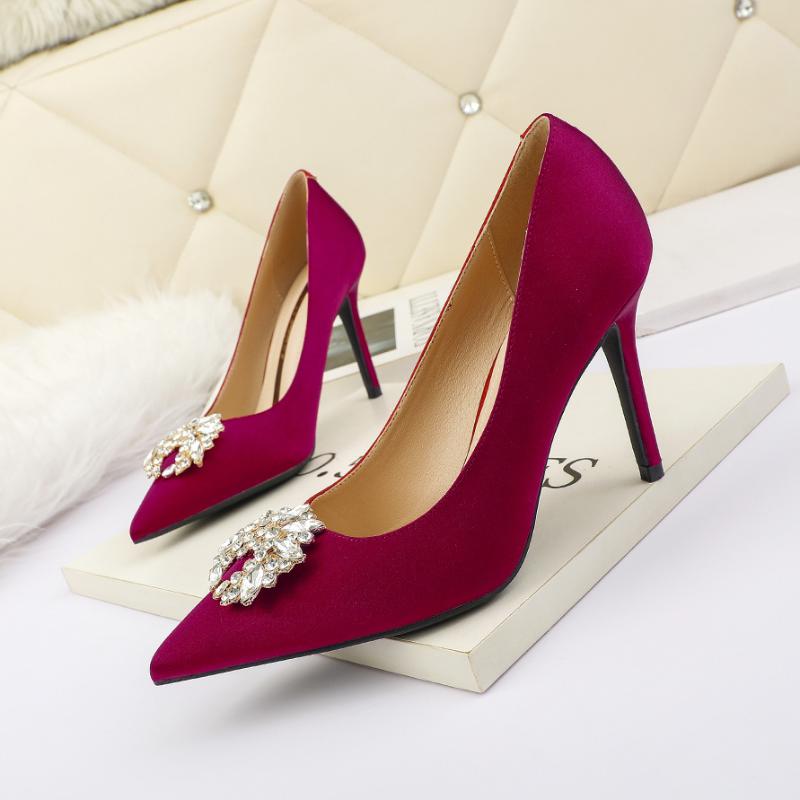 

Dress Shoes 2021 Women Pumps Rhinestone High Heels Sexy Ladies Pointed Toe Stiletto Slip Heeled Party Women's Wedding, Black