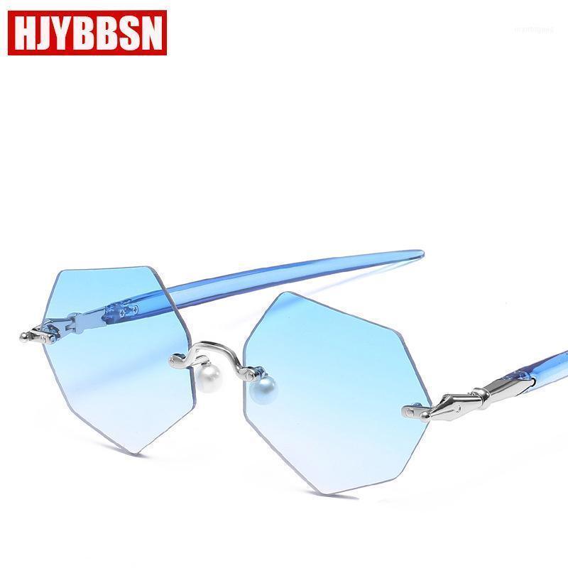 

Sunglasses 2021 Fashion Metal Goggle Rimless For Women TR90 Polygonal Ocean Lens Brand Designer Men/Women Sun Glasses Women1