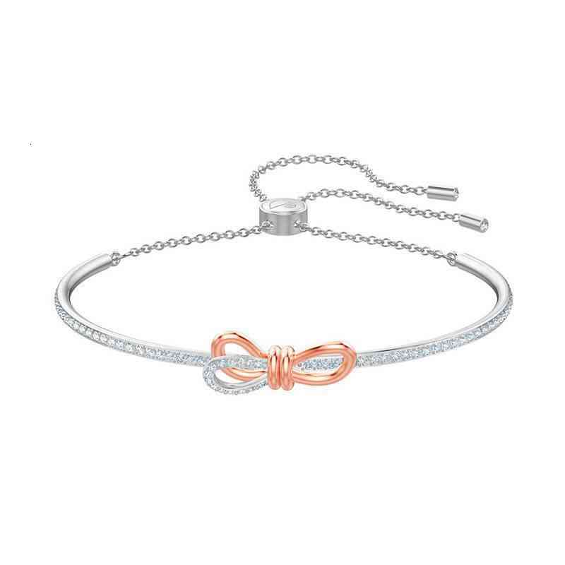 Bangles Bracelets Shi Jia Bicolor Bow Bracelet Female Swarovski Element Crystal Color Separation-image-739102838