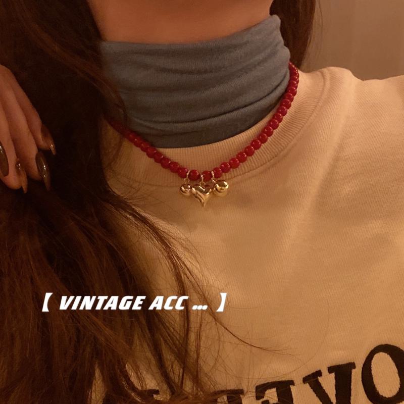 

Earrings & Necklace Red Women's Beaded Heart-shaped Temperament All-match Sweater Chain Women, Silver