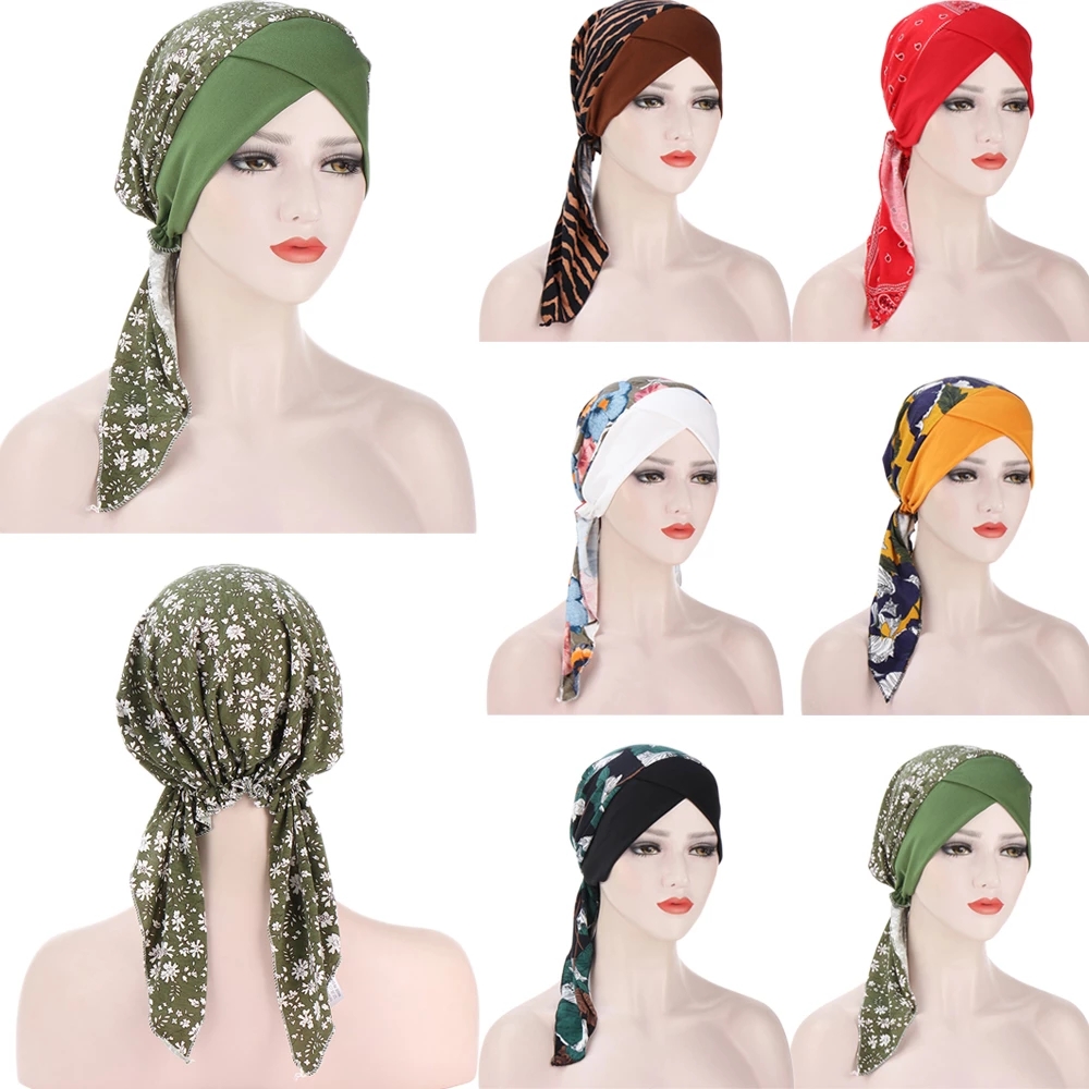 

Fashion Print Woman Turban Hat Soft Elastic Flowers Lady Muslim Headdress Wrap Head Scarf Hijab Caps Turbante Female