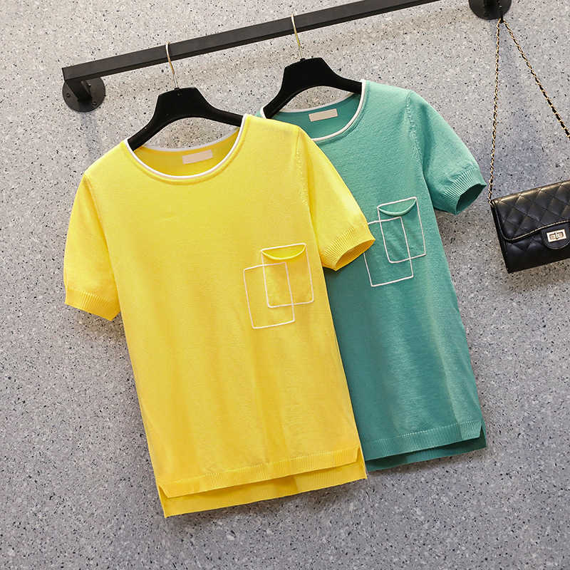 

4XL plus size women Summer basic thin sweater pullover loose casual short sleeve solid kint female sweaters jersey mujer 210604, Green