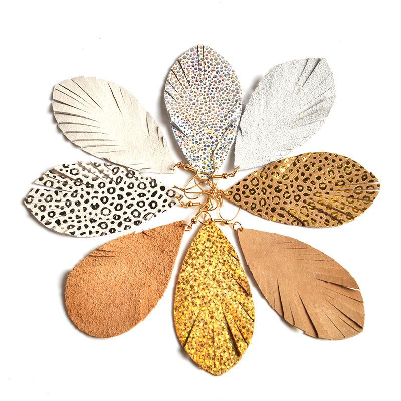 

Dangle & Chandelier 2021 Vintage Women Teardrop Glitter Genuine Leather Drop Earring Animal Print Statement Gift For Femme