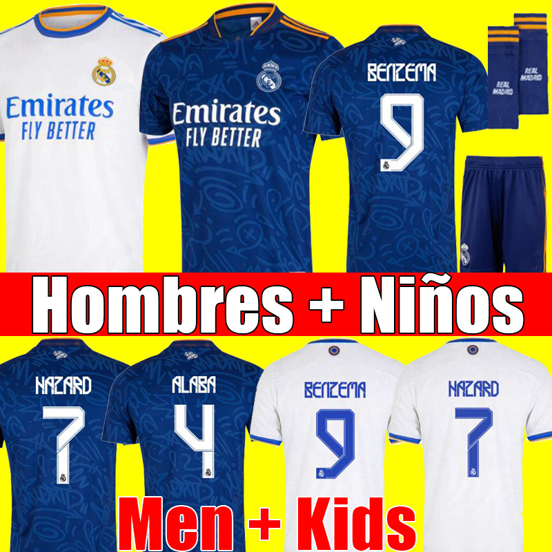 

REAL MADRID jerseys 21 22 soccer football shirts ALABA HAZARD BENZEMA ASENSIO MODRIC MARCELO camiseta men kids kit 2021 2022 ALABA uniforms socks sets, Home kids