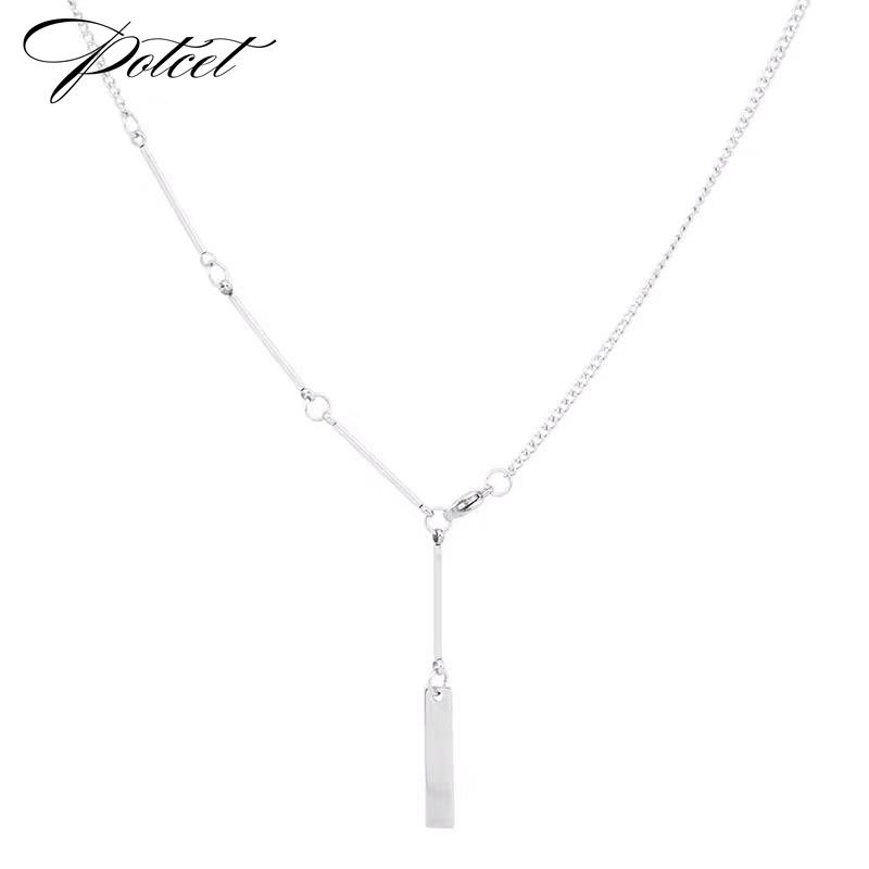 

Pendant Necklaces POTCET Unisex Stainless Steel Rectangle Titanium Necklace Clavicle Chain Geometric Fashion Hip Hop Party Jewelry