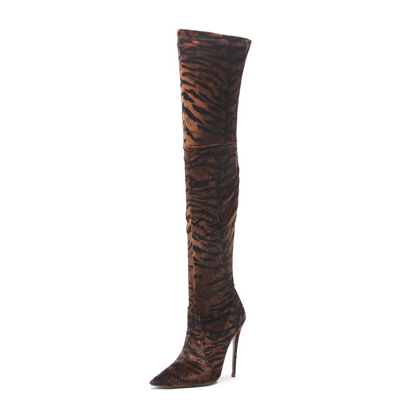 

Boots COCOAFOAL Luipaard Women About The Knees Lairs Woman High Hook Sexy Punch Shoes Fashion, Brown