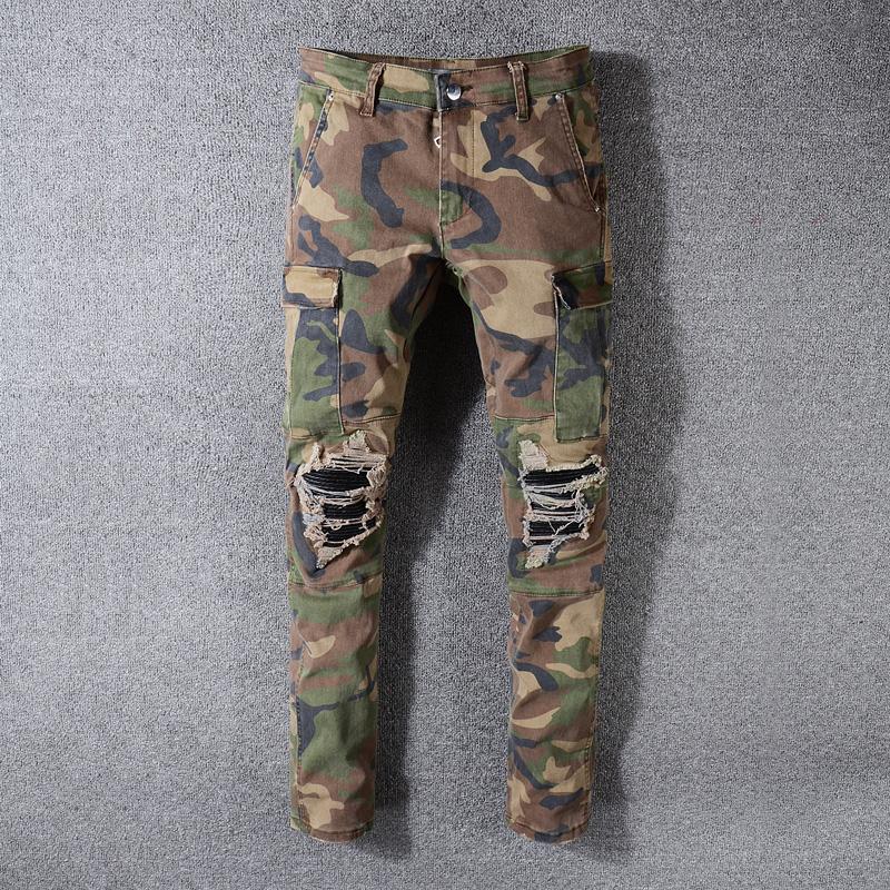 

Men's Jeans 2021 Streetwear Fashion Men Camouflage Military Big Pocket Denim Cargo Pants Slim Fit Hip Hop Ripped Punk Trousers