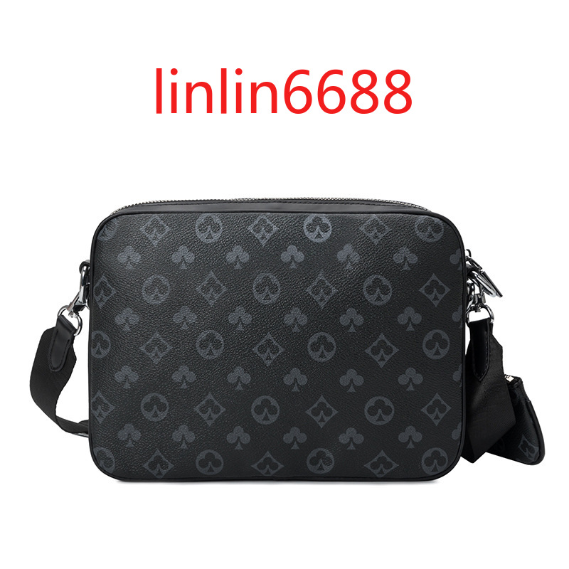 

High quality cross-border men's Messenger Bag #6836 fashion printed single shoulder bags three in one mahjong combination armpit small square handbag Poker pattern, Black poker pattern