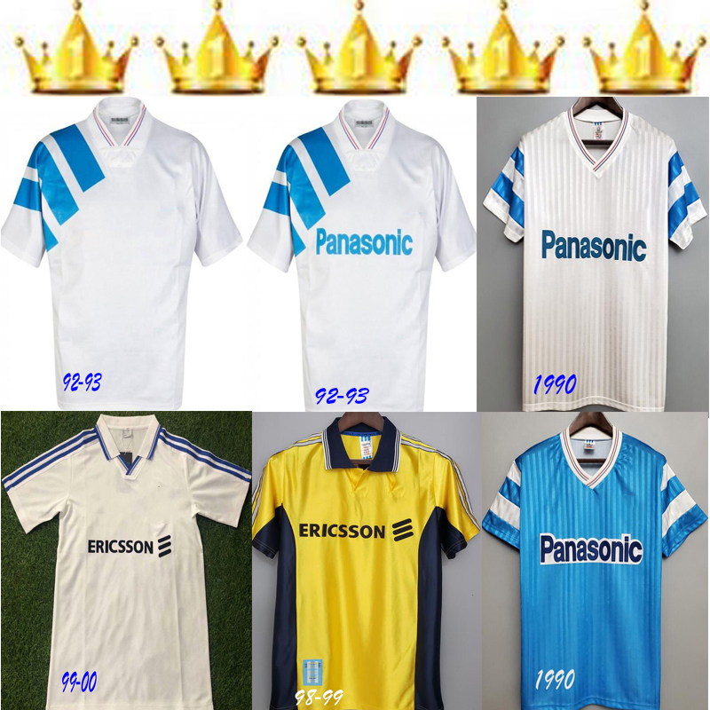 

1998 1999 2000 90 91 92 93 Olympique de Marseille retro soccer jersey 98 99 .BLANC Pires Maurice Blanc Ravanelli Gallas classic vintage foo, Black;yellow