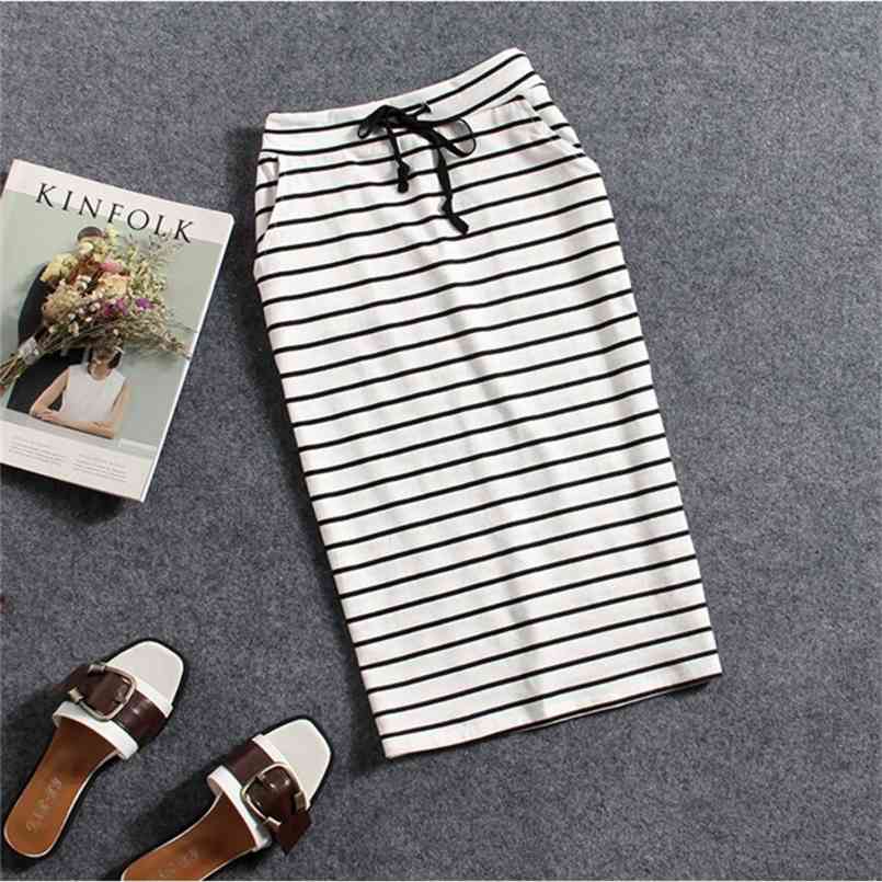 

Korean Womens Black White Striped One-Step Skirt Spring Summer Woman Casual Pocket Mid-length Slim Bag Hip Skirts Female 210708