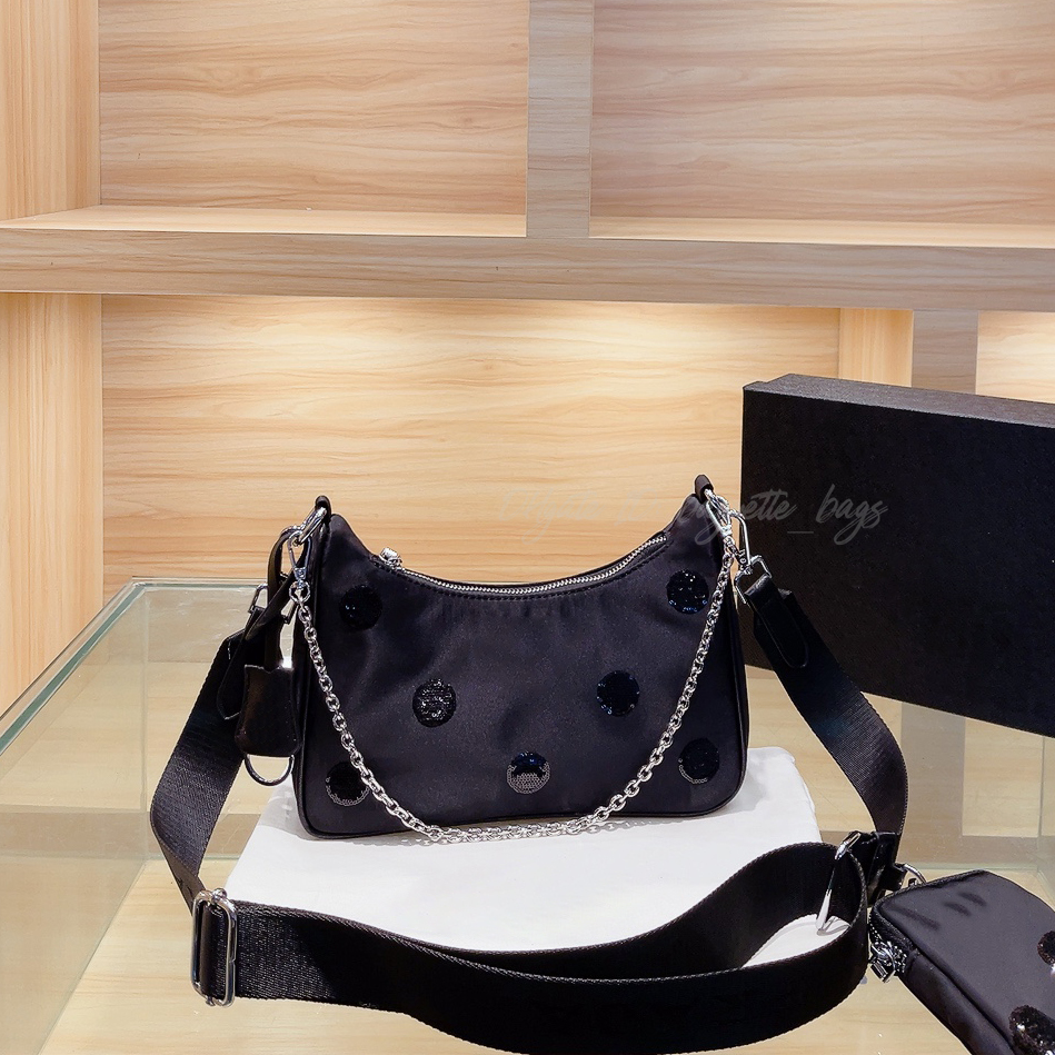 

Women Designer coin Purses Letter wallet Half Moon Bags Underarm Three-piece suit nylon handbags Card Holders Leather shoulder plain Crossbody Zipper lady shopping, Black
