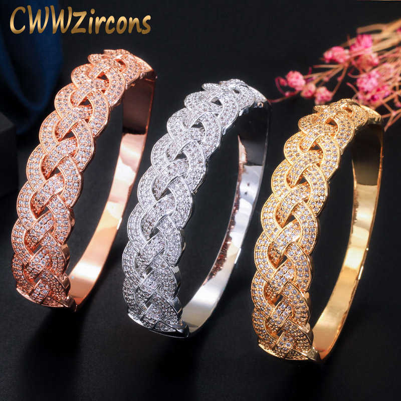 

Cwwzircons Bling Iced Out Cubic Zirconia Stone Rose Gold Luxury Designer Big Bangle Bracelet for Women Cz Party Jewelry Bg036 Q0720