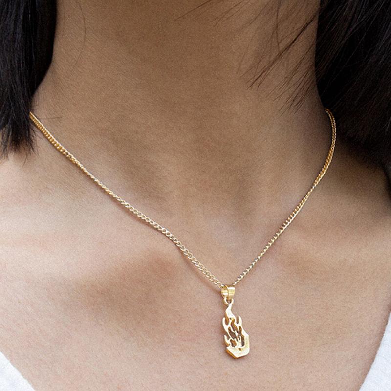 

Pendant Necklaces Punk Fire Necklace Layered Gothic Jewelry Harajuku Flame Women Clavicle Chain, Silver