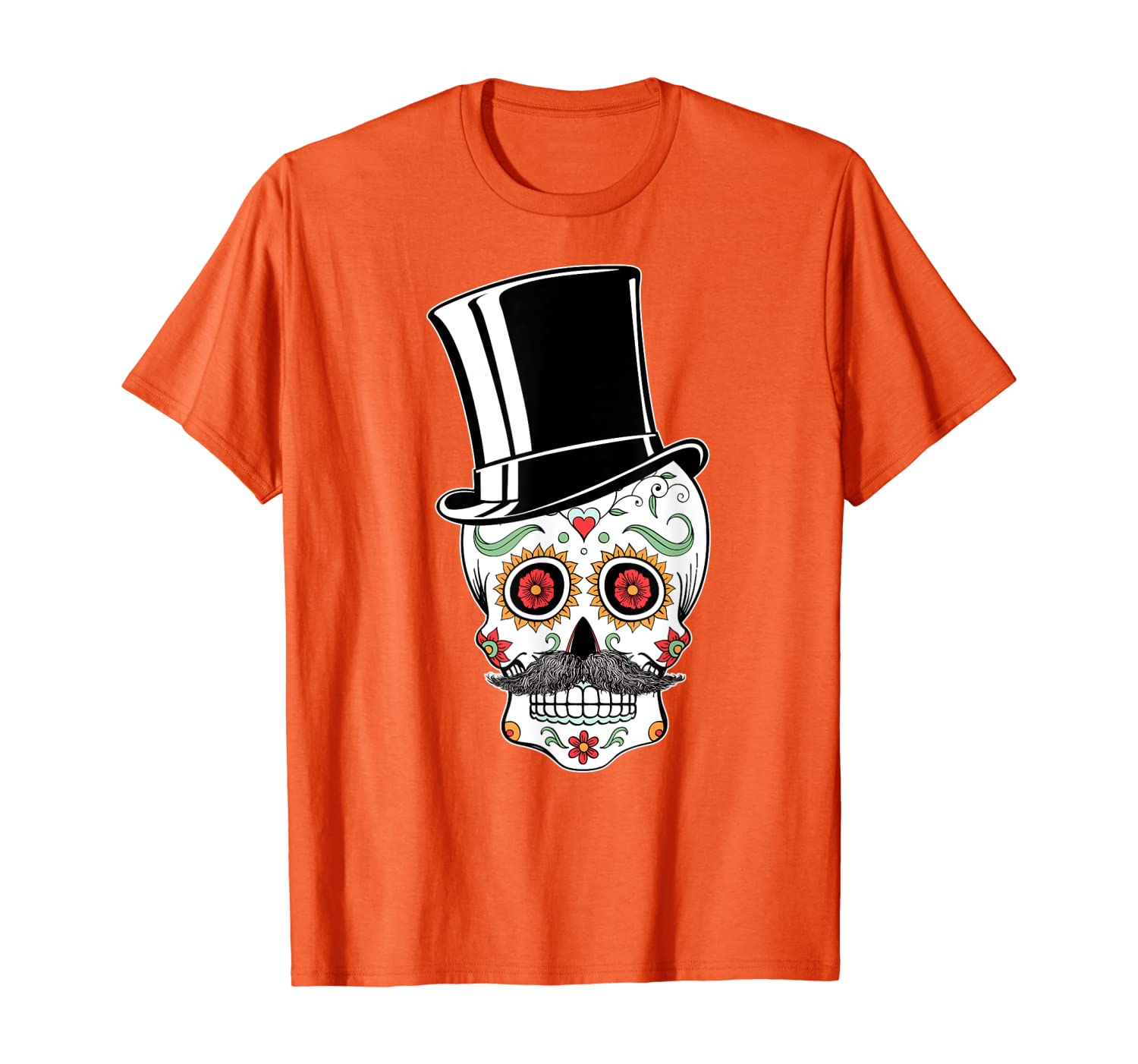 

Sugar Skull Mustache Top Hat Dia De Los Muertos Costume Gift T-Shirt, White;black