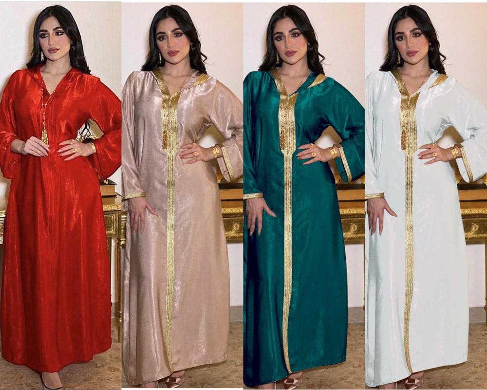 

Casual Dresses Kaftan Dress For Women Dubai Turkey Golden Ribbon Embroidery Loose Muslim Arabic Islamic Clothing White 2021, Green