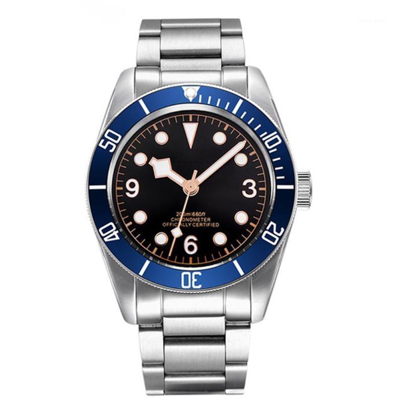 

Wristwatches 41mm Mechanical Blue Bezel Sapphire Glass Waterproof Luminous Automatic Mens Watch, White dial