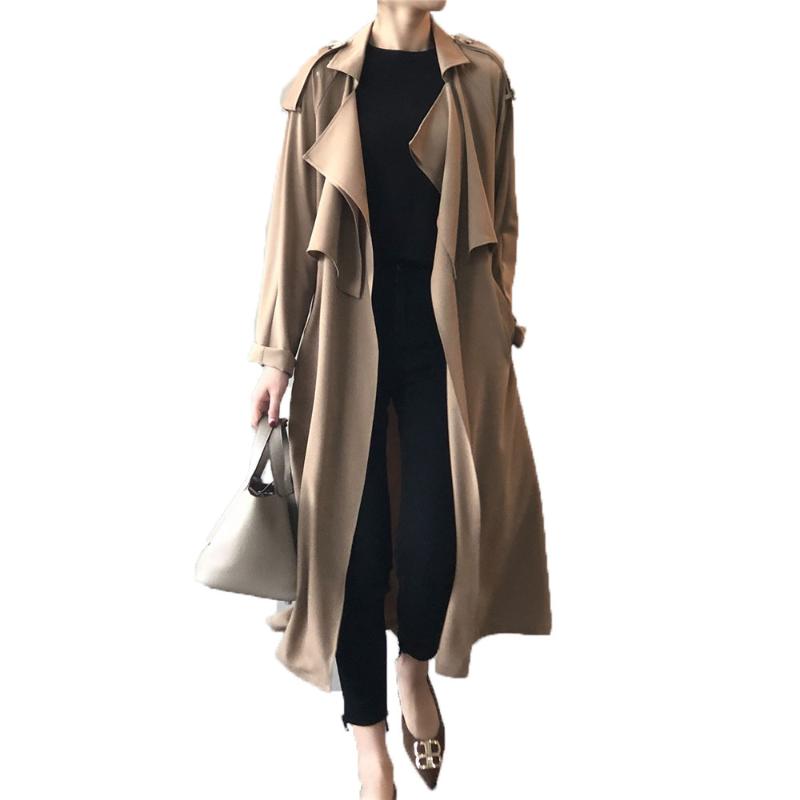 

Women's Trench Coats WSYORE Spring And Autumn Women Korean Loose Slim Coat Mid-long Belt Elegant Windbreaker Jacket NS2742, Black