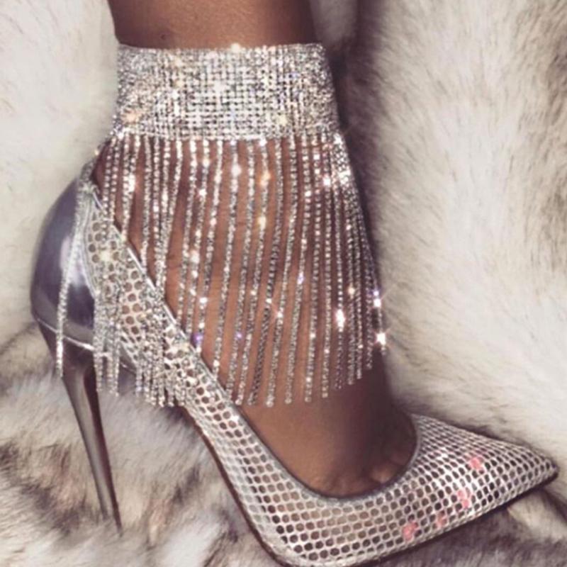 

Anklets 1PC Fashion Bling Rhinestone Tassel Adjustable Ankle Chain Women Jewelry Crystal Bracelet Sexy Bridal Leg Gifts, Red;blue