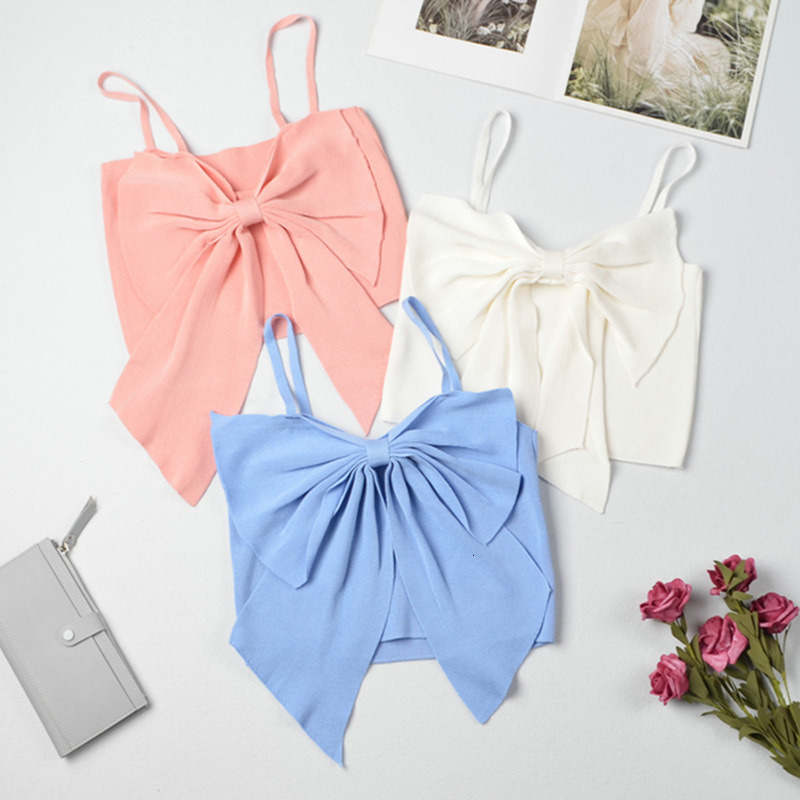 

Women's Tanks & Camis Womens Sweet Bowknot Back Sexy Slim Knit Crop Top Spaghetti Strap Knitted 0NXK, Pink