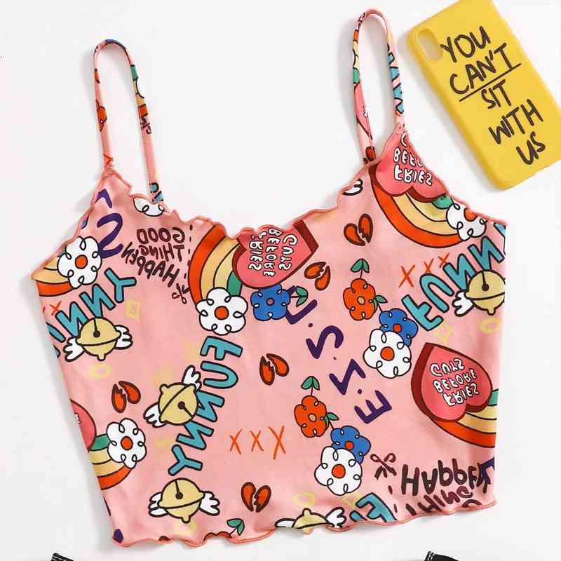 

summer women crop y2k floral print ladies sling sleeveless camisole pullover vest club women tank clothes, White