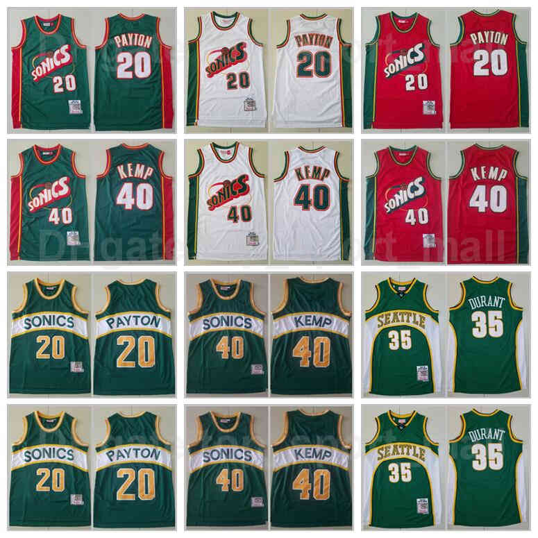 

Mitchell and Ness Basketball Gary Payton Jersey 20 Kevin Durant 35 Shawn Kemp 40 Red White Green Team Breathable Throwback Vintage Good Quality, 20 green