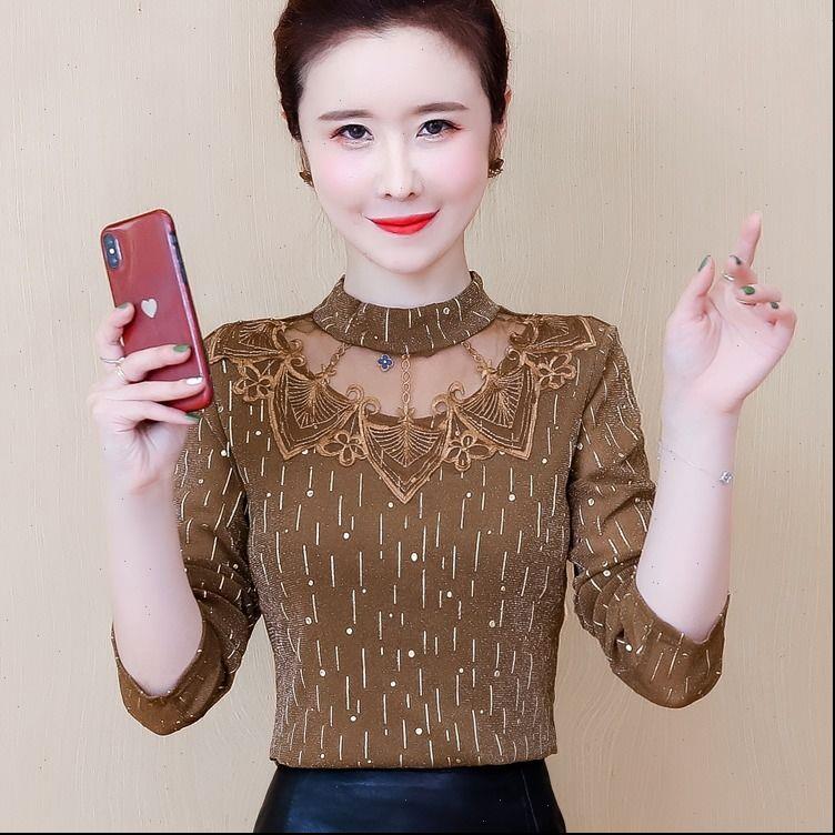 

womens shirt spring autumn embroidery lace shirts o neck blouses long sleeve elegant fashion dd8287, White