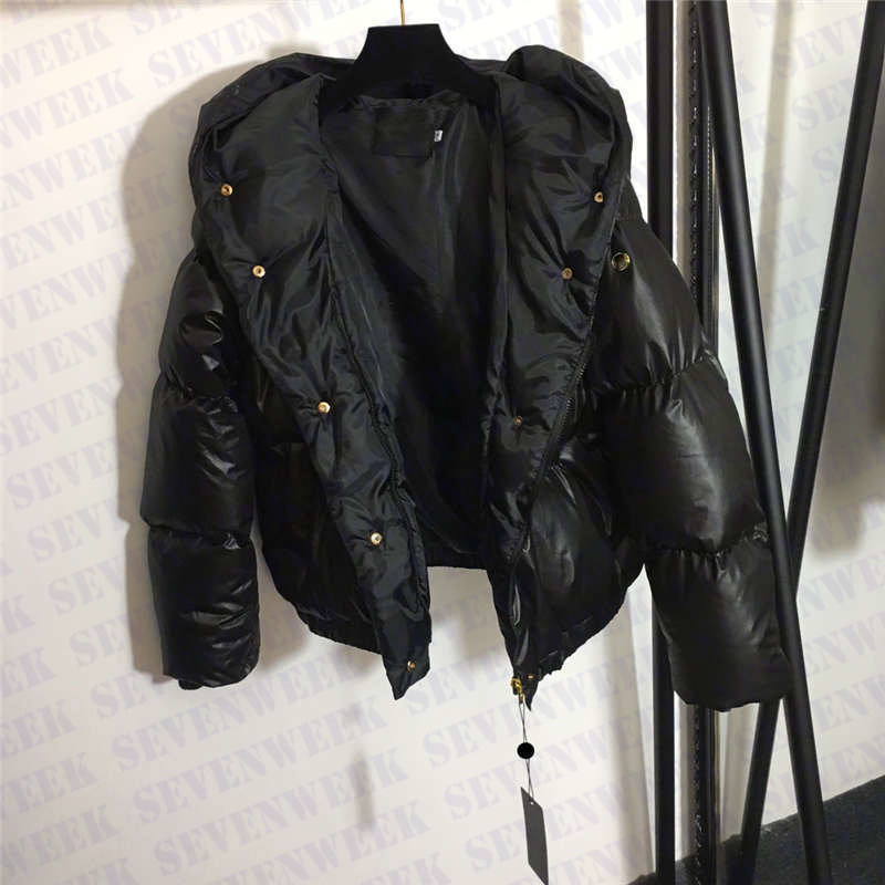 

Gold Buckle Hooded Down Jackets Coats Womens Parkas Clothing Winter Warm Thicken Outerwear For Women, Black