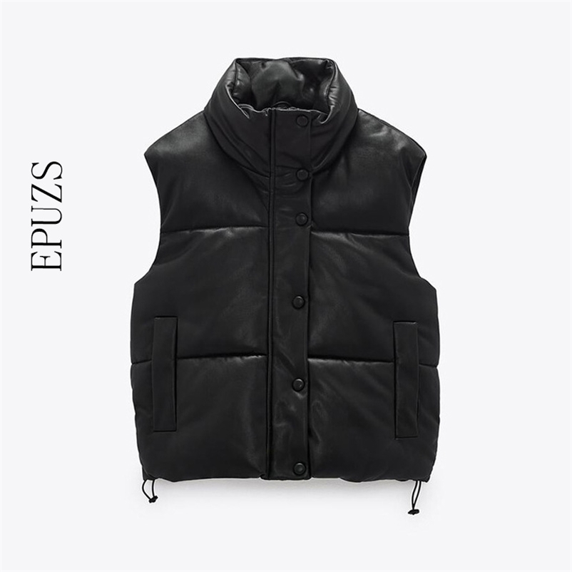 

Spring Black Warm Vest parka women Casual Zipper Faux Leather Jacket sreaatwear Punk korean outwear 210521