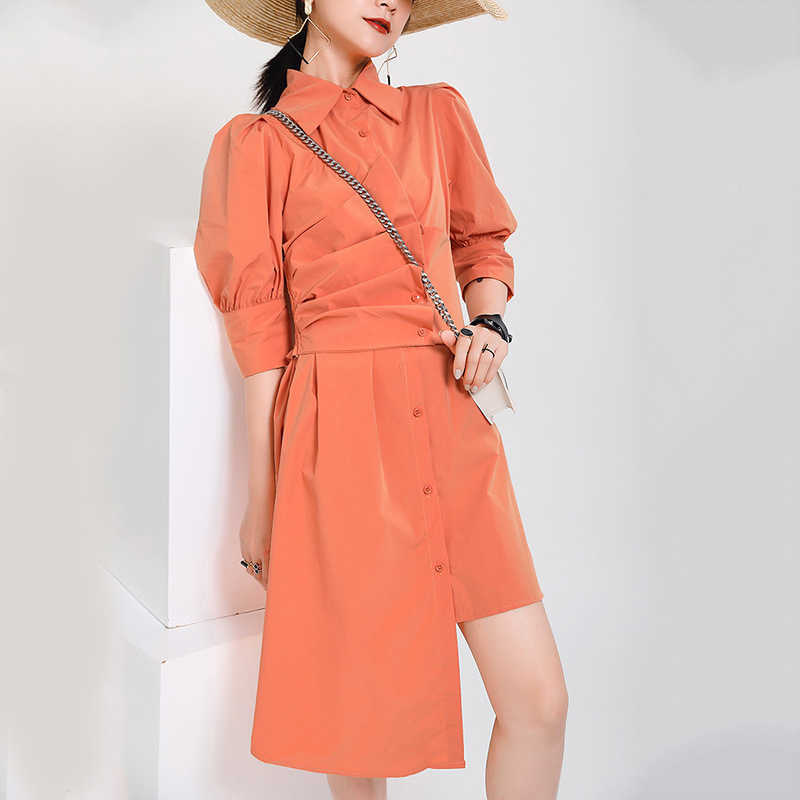 

LDYRWQY Dress summer women's waist is slim and Office Lady Polyester Sheath Zippers Knee-Length 210603, Orange