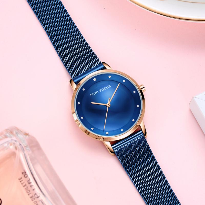 

Women Watches Top Brand Waterproof Quartz Watch Ladies Dress Blue Stainless Steel Mesh Strap Wristwatch Wristwatches, Gold