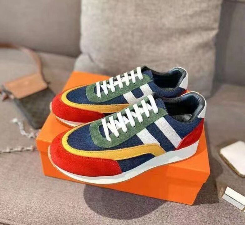 

2021 luxurys H Brand Sneakers women men Shoes Casual Spring and Autumn Mesh leather fashion top designer couples shoe trainers large size 35-46, Black