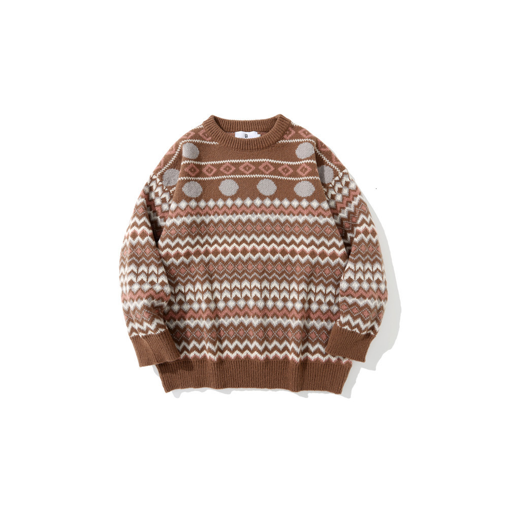 

sweater knit rhombic jacquard men's bf lazy street trend loose round neck t shirt, White;black