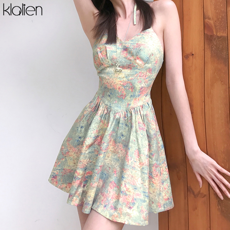 

summer floral vintage a-line mini dress 2021 new fashion bandage backless strap dress birthday party vacationplus size clothes, Black;gray