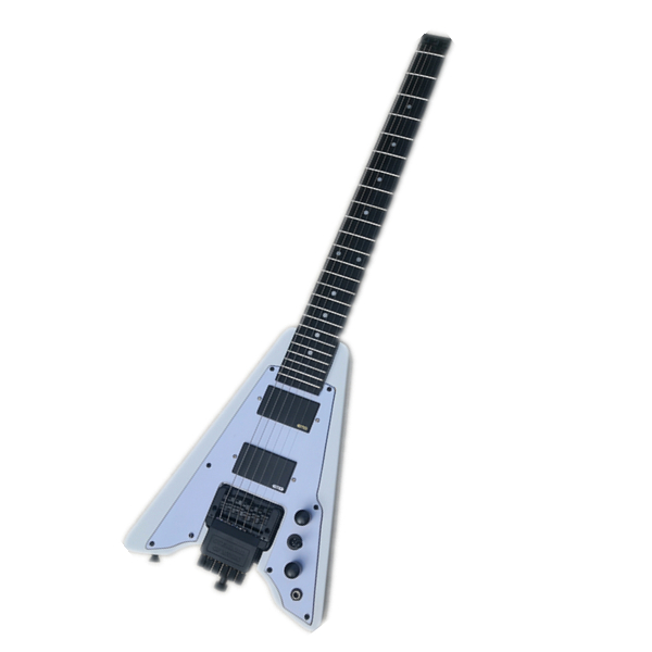

custom stein 6 strings guitar,white headless guitar,fixed bridge,HH pickups,24 frets,2 stwich,black pickguard