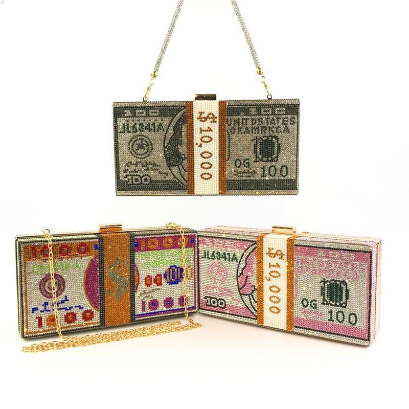 

Evening Bags USA No Gift Box Women Party Stack Of Funny Money Purse Bag Crystal Cross Body Cash Dollar Bill
