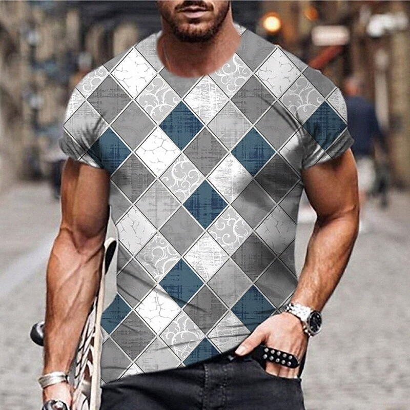 Men's Unisex T shirt 3D Print Color Block Graphic Prints Tartan Crew Neck Street Daily Print Short Sleeve Tops Casual Designer Big and Tall Spo