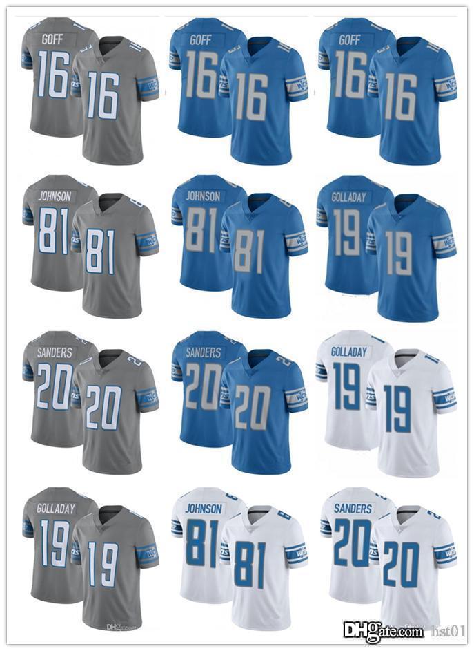 

2021 Jersey Men Youth Women Detroit Lions 20 Barry Sanders 19 Kenny Golladay 16 Jared Goff 81 Johnson Football Jerseys Blue whit, Black;red