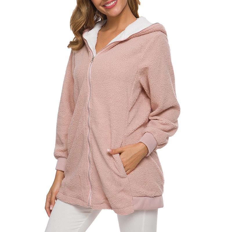 

Women's Fur & Faux Women Coat Autumn Casual Soft Hooded Pocket Zipper Fleece Plush Female Warm Plus Size Fluffy Jacket, Black