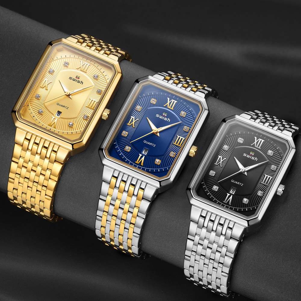 

Mens Luxury Stainless Steel Gold Watch Top Brand Relogio Masculino Geneva Rectangle Quartz Watch Man Business Watches Mens 2021g