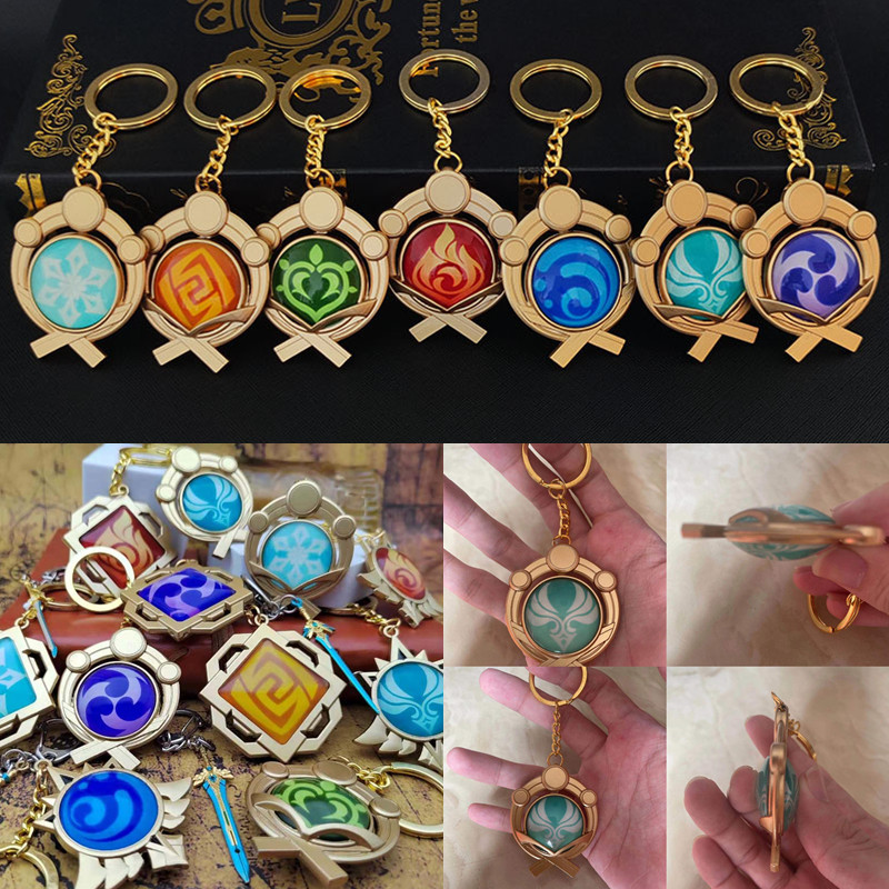 

Game Genshin Impact Vision Lnazuma Ganyu Keqing Wendi Xiao Keychain Luminous 7 Element Weapons Eye Of Original God Toy KeyRing