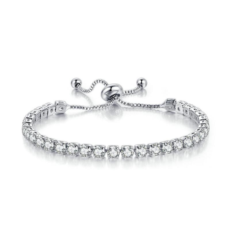 

Gold Plated 4mm Sparkling Cut Cubic Zirconia Classic Tennis Adjustable Bracelet For Women/Girl Fashion Jewelry Link, Chain, Black