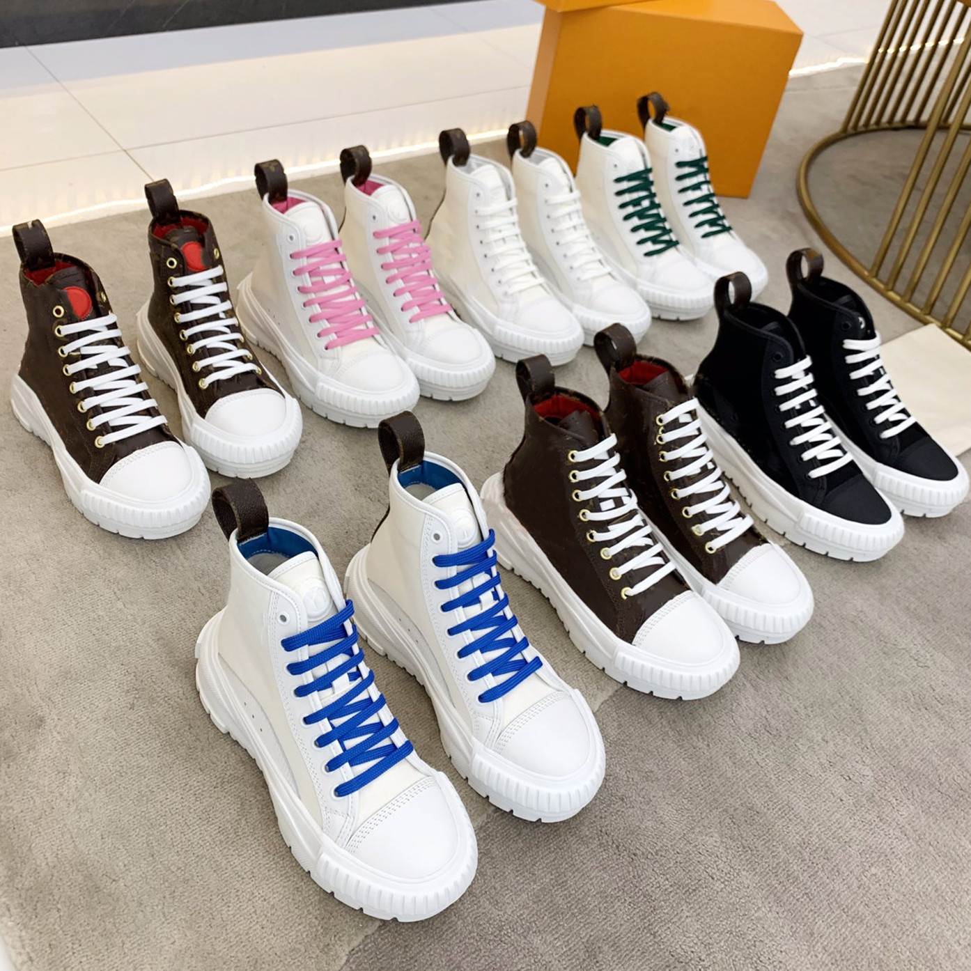 

Top Quality Leather Women Casual Shoes Platform Anti Slip Wearproof High Help Canvas Shoe Designer Fashion Lace-up Sneakers Comfort Versatile Trainers Luxury, Color1