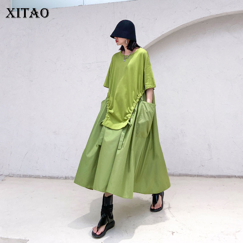 

XITAO French Style Vintage Plus Size Dress Women Trend Splice Long Dresses Trend Wild Oversized Women Clothes 2021 DMY4245, Black dmy4245-d48