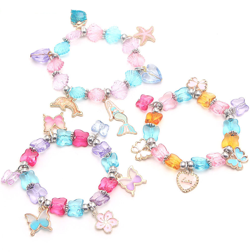 

Shell/Butterly Beads Bangles Bracelets For Girls Baby Child Charm Pendants Bracelets Colorful Accessories, Mixed color